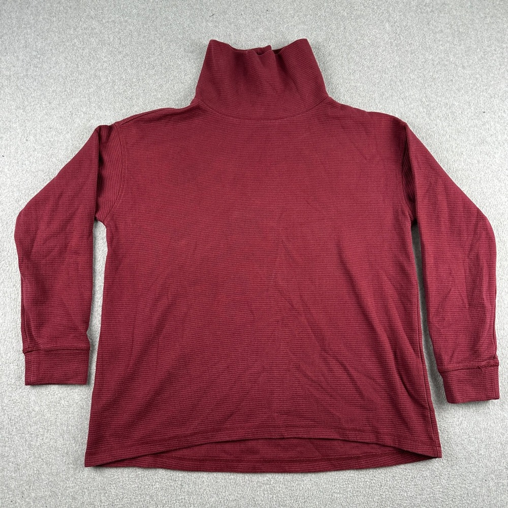 Lands End Shirt Womens L Red‎ Waffle Knit Mock Neck Long Sleeve Pullover Casual